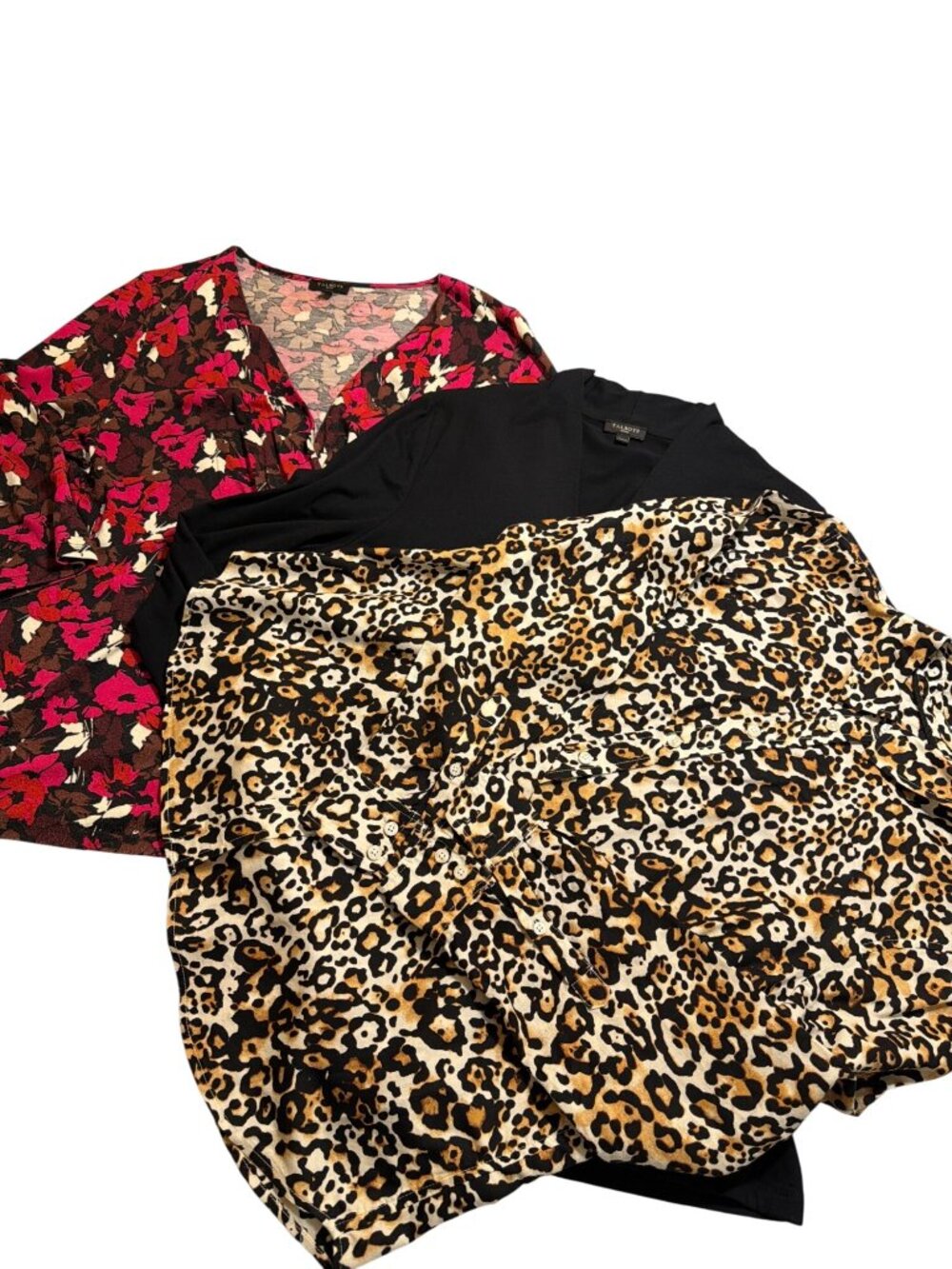 3 Talbots Shirts Leopard Print Button Up Black V Neck Floral Size Medium Petite